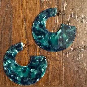 NWOT Teal Marbled Acrylic Hoop Earrings